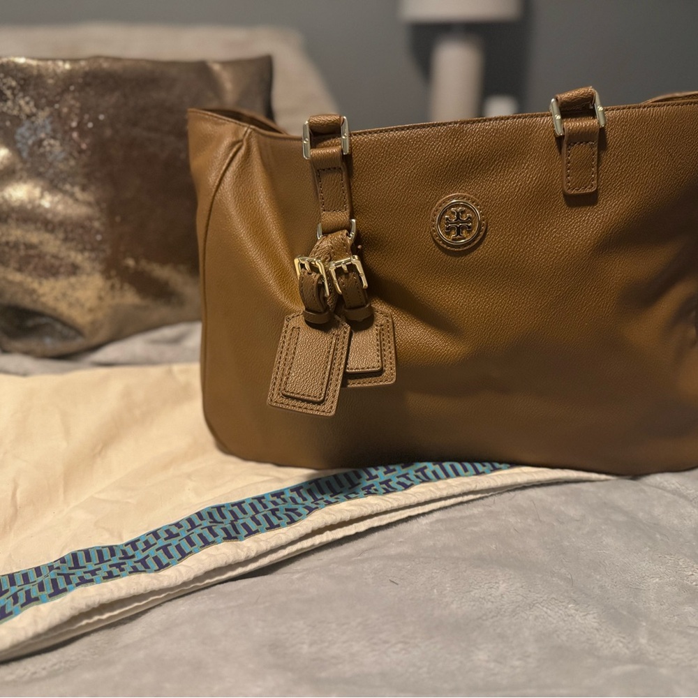 Brown Leather Tory Burch Tote Bag